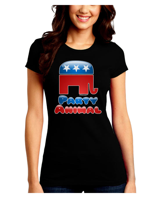 Republican Party Animal Juniors Petite Crew Dark T-Shirt-T-Shirts Juniors Tops-TooLoud-Black-Juniors Fitted Small-Davson Sales