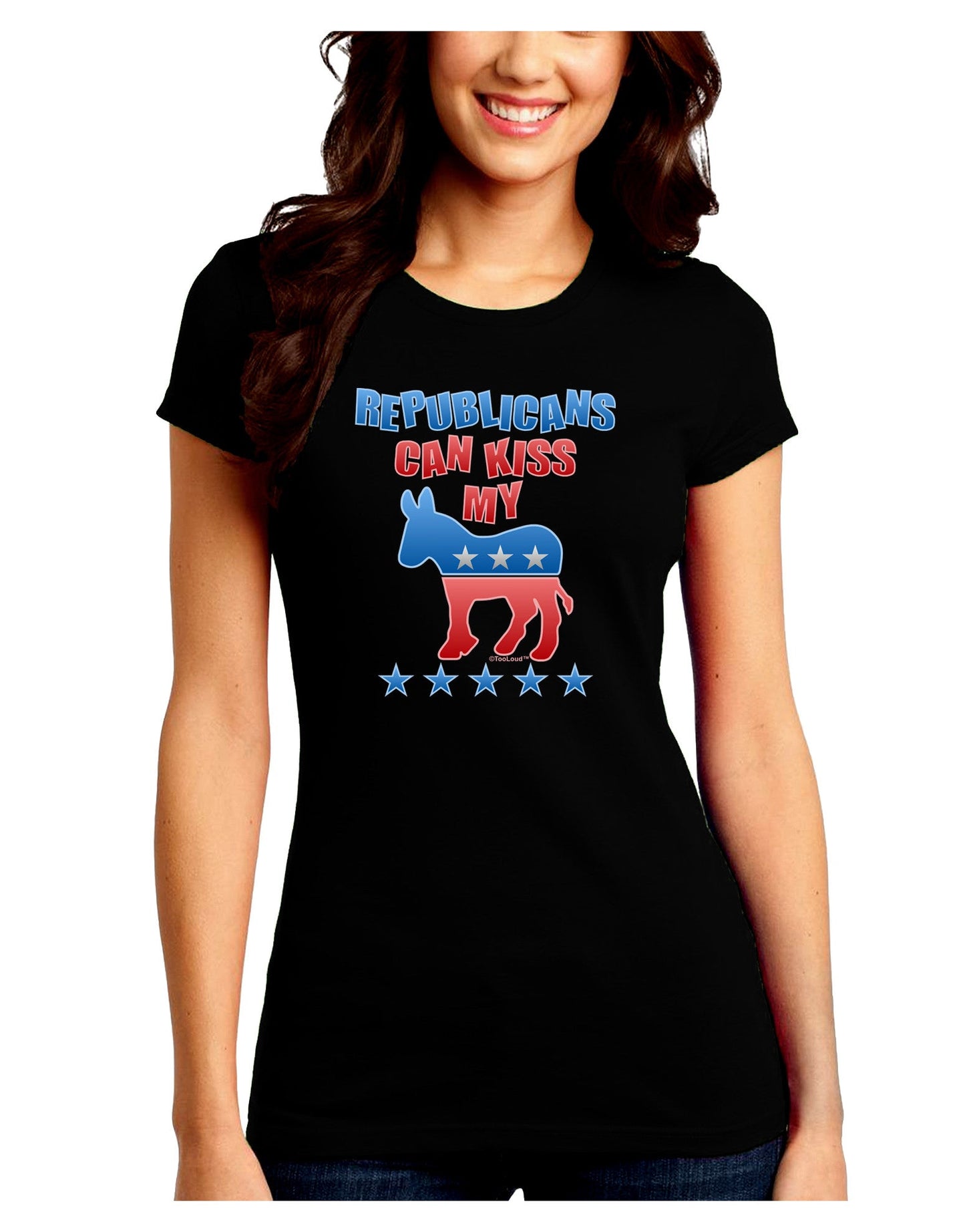 Republicans Can Kiss My - Democrat Juniors Petite Crew Dark T-Shirt-T-Shirts Juniors Tops-TooLoud-Black-Juniors Fitted Small-Davson Sales