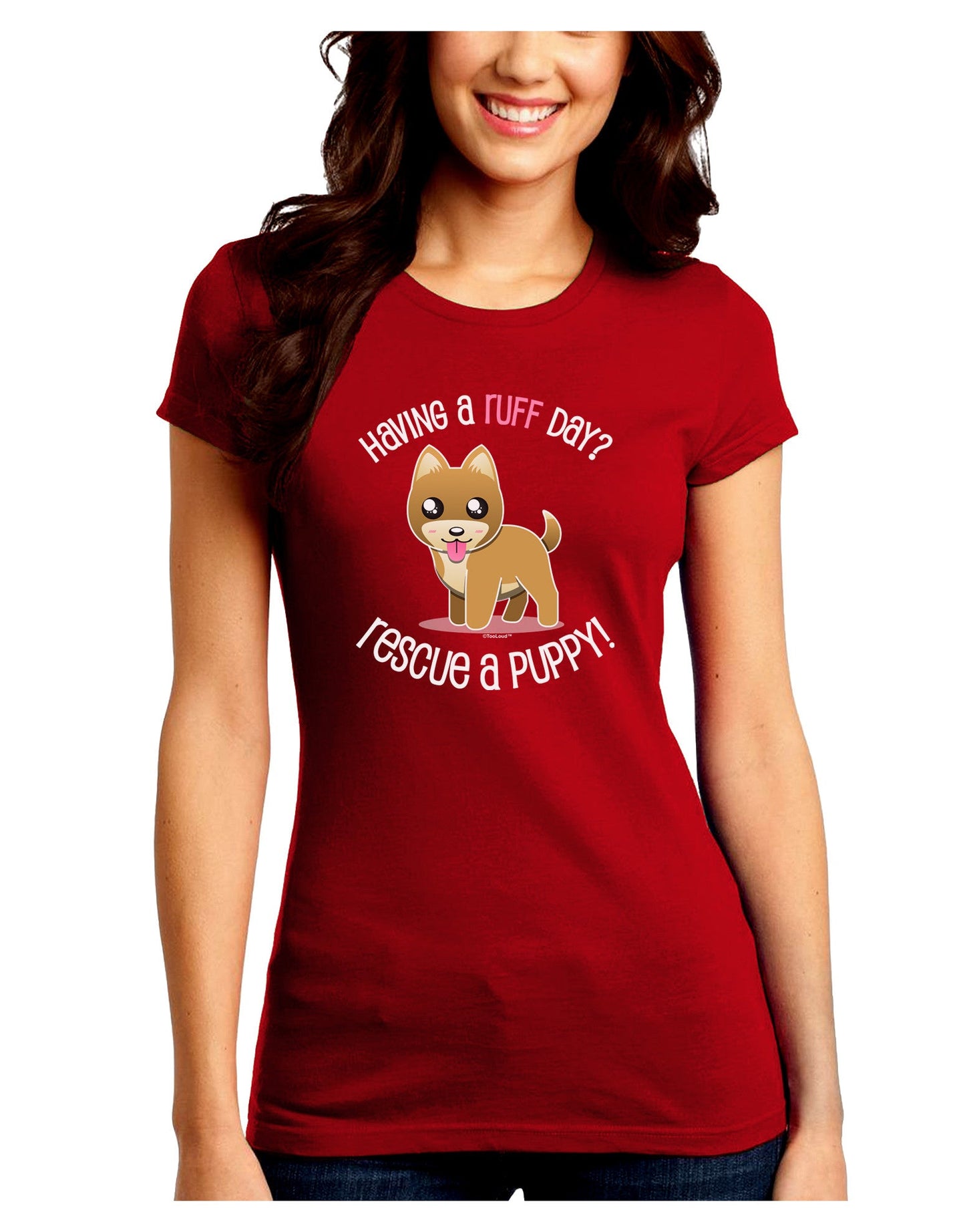 Rescue A Puppy Juniors Petite Crew Dark T-Shirt-T-Shirts Juniors Tops-TooLoud-Red-Juniors Fitted Small-Davson Sales