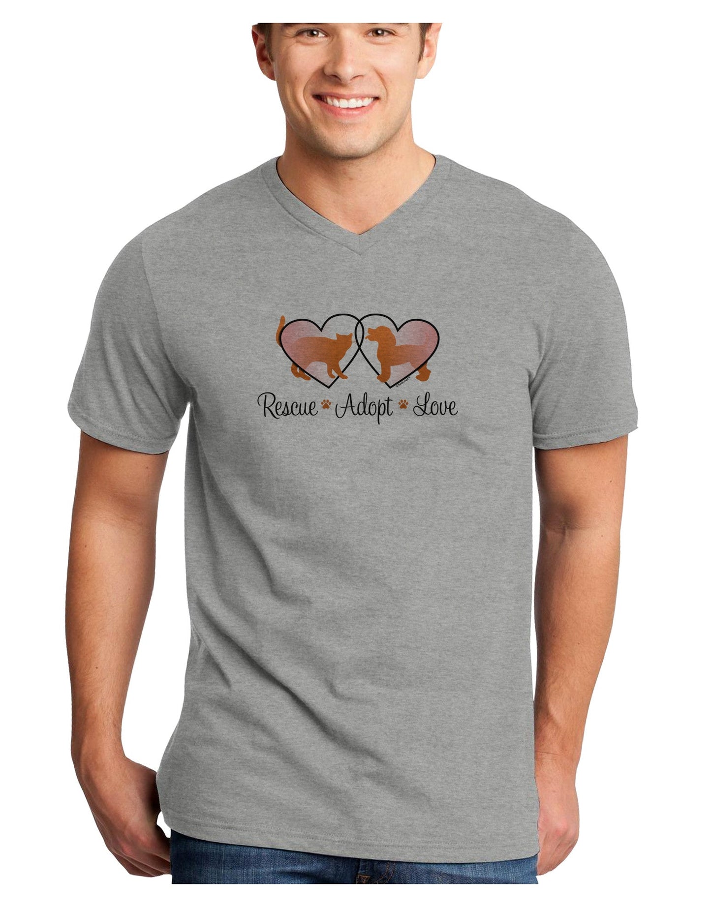 Rescue Adopt Love Adult V-Neck T-shirt-Mens V-Neck T-Shirt-TooLoud-HeatherGray-Small-Davson Sales