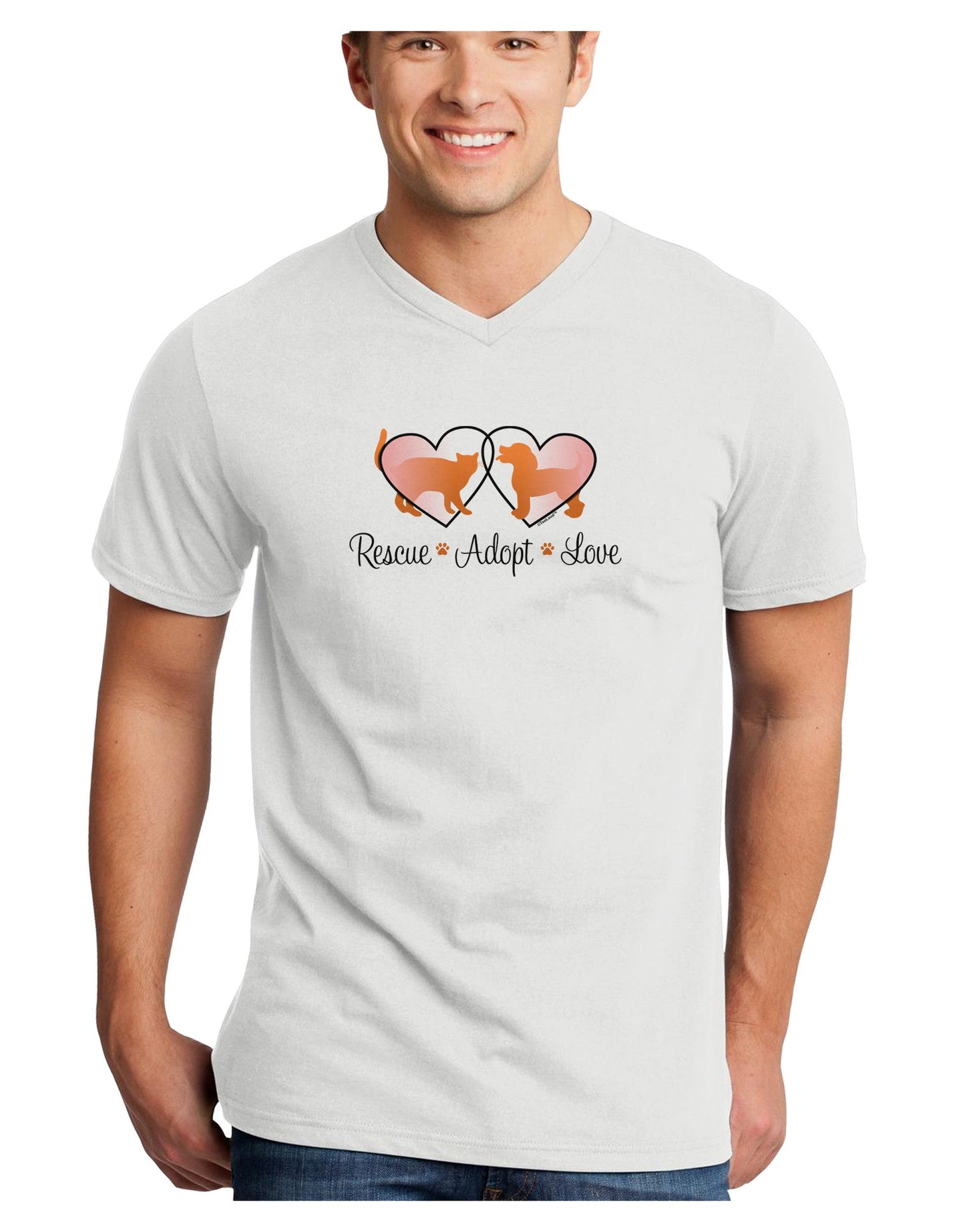 Rescue Adopt Love Adult V-Neck T-shirt-Mens V-Neck T-Shirt-TooLoud-White-Small-Davson Sales