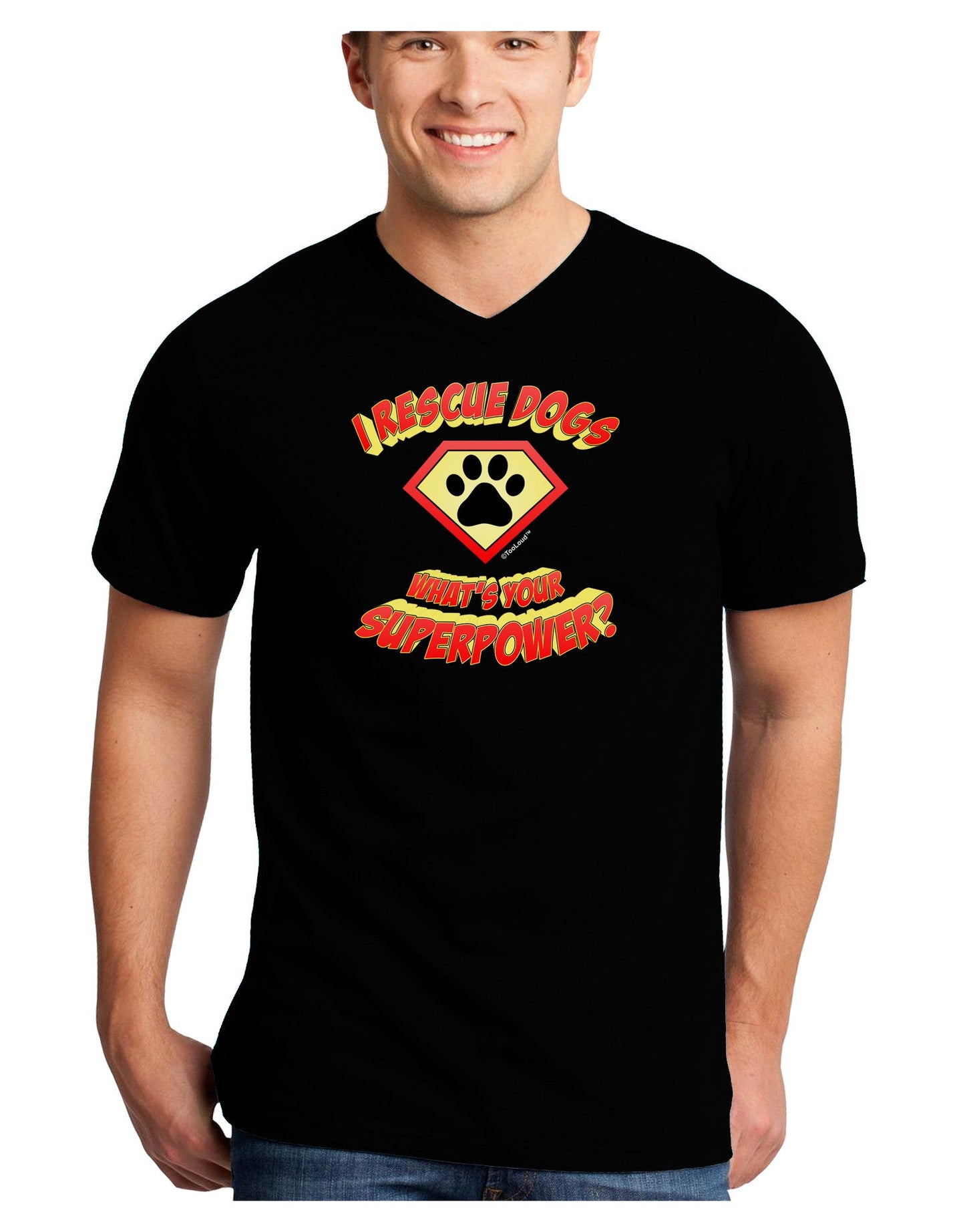 Rescue Dogs - Superpower Adult Dark V-Neck T-Shirt-TooLoud-Black-Small-Davson Sales