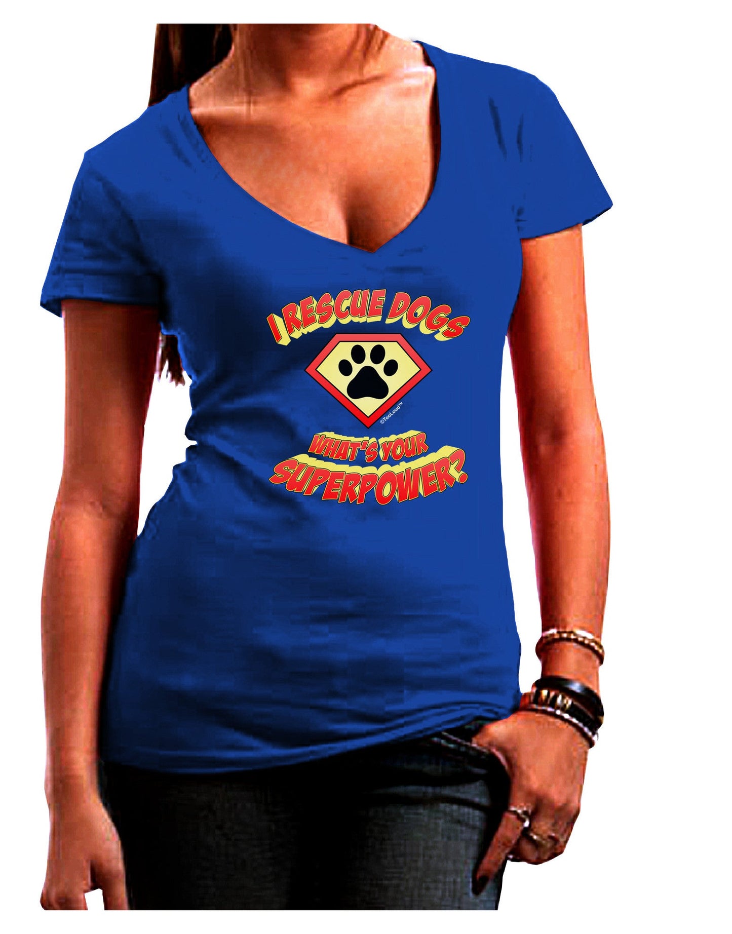 Rescue Dogs - Superpower Womens V-Neck Dark T-Shirt-Womens V-Neck T-Shirts-TooLoud-Royal-Blue-Juniors Fitted Small-Davson Sales