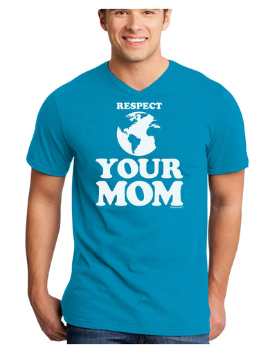 Respect Your Mom - Mother Earth Design Adult Dark V-Neck T-Shirt-TooLoud-Turquoise-Small-Davson Sales