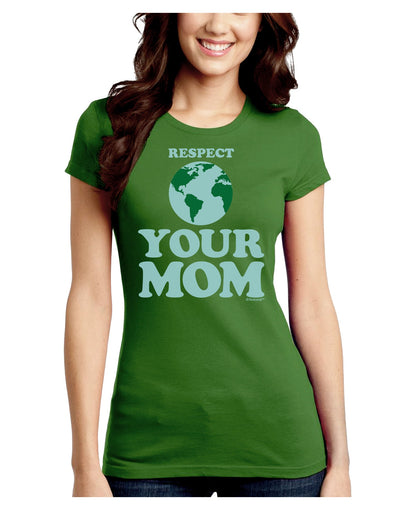 Respect Your Mom - Mother Earth Design - Color Juniors Crew Dark T-Shirt-T-Shirts Juniors Tops-TooLoud-Kiwi-Green-Juniors Fitted Small-Davson Sales