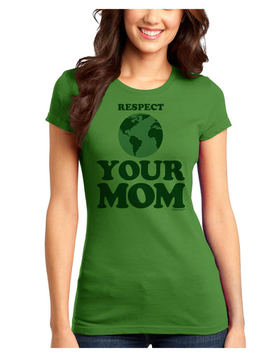 Respect Your Mom - Mother Earth Design - Color Juniors T-Shirt-Womens Juniors T-Shirt-TooLoud-Kiwi-Green-Juniors Fitted X-Small-Davson Sales