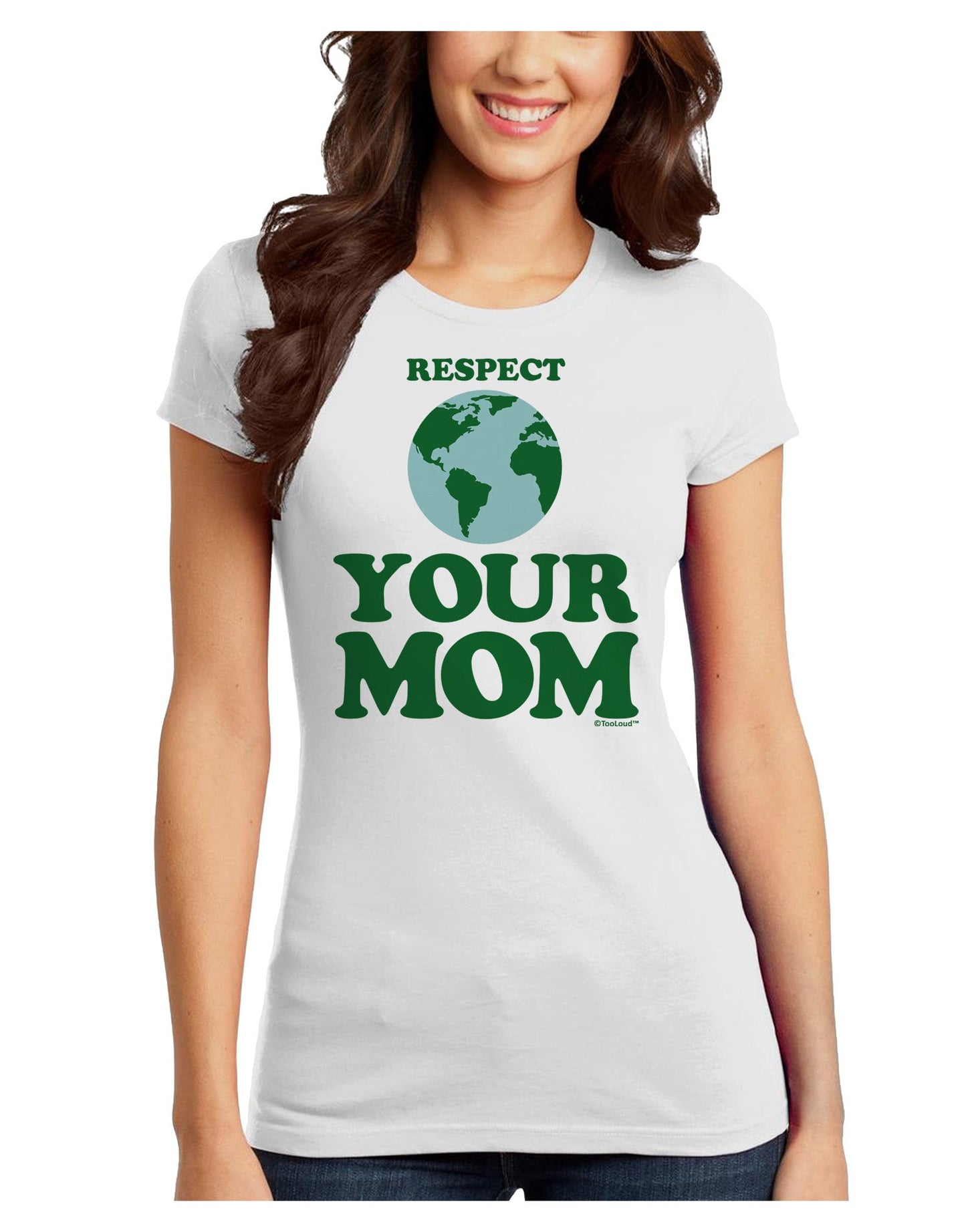 Respect Your Mom - Mother Earth Design - Color Juniors T-Shirt-Womens Juniors T-Shirt-TooLoud-White-Juniors Fitted X-Small-Davson Sales