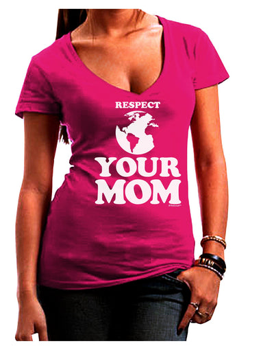 Respect Your Mom - Mother Earth Design Juniors V-Neck Dark T-Shirt-Womens V-Neck T-Shirts-TooLoud-Hot-Pink-Juniors Fitted Small-Davson Sales