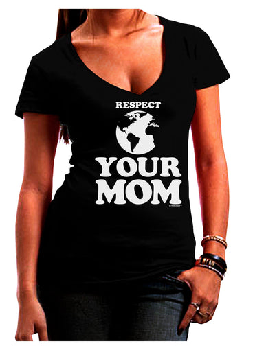 Respect Your Mom - Mother Earth Design Juniors V-Neck Dark T-Shirt-Womens V-Neck T-Shirts-TooLoud-Black-Juniors Fitted Small-Davson Sales