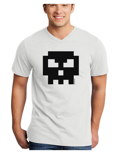 Retro 8-Bit Skull Adult V-Neck T-shirt-Mens V-Neck T-Shirt-TooLoud-White-Small-Davson Sales