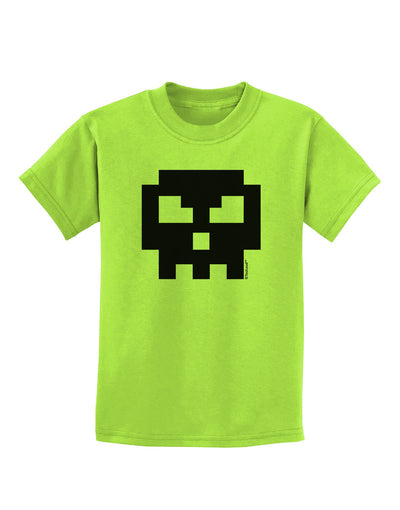 Retro 8-Bit Skull Childrens T-Shirt-Childrens T-Shirt-TooLoud-Lime-Green-X-Small-Davson Sales