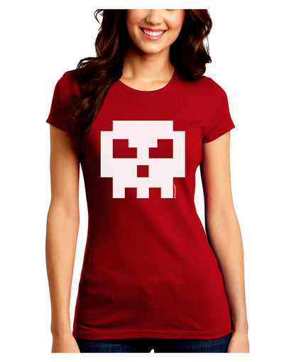 Retro 8-Bit Skull Juniors Crew Dark T-Shirt-T-Shirts Juniors Tops-TooLoud-Red-Juniors Fitted Small-Davson Sales