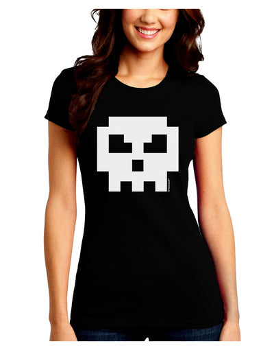 Retro 8-Bit Skull Juniors Crew Dark T-Shirt-T-Shirts Juniors Tops-TooLoud-Black-Juniors Fitted Small-Davson Sales