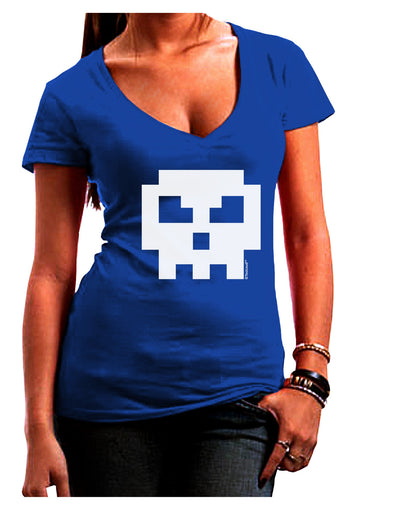 Retro 8-Bit Skull Juniors V-Neck Dark T-Shirt-Womens V-Neck T-Shirts-TooLoud-Royal-Blue-Juniors Fitted Small-Davson Sales