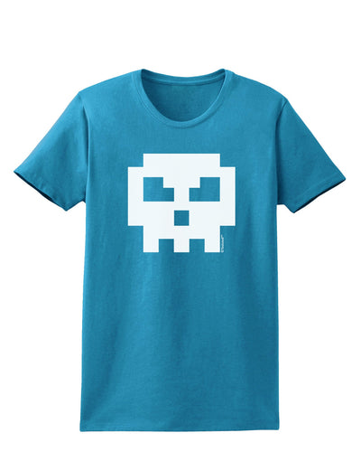 Retro 8-Bit Skull Womens Dark T-Shirt-TooLoud-Turquoise-X-Small-Davson Sales