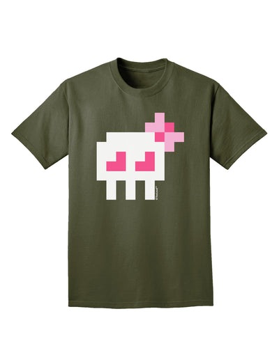 Retro 8-Bit Skull with Pink Bow Adult Dark T-Shirt-Mens T-Shirt-TooLoud-Military-Green-Small-Davson Sales