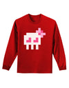 Retro 8-Bit Skull with Pink Bow Adult Long Sleeve Dark T-Shirt-TooLoud-Red-Small-Davson Sales