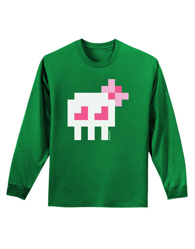 Retro 8-Bit Skull with Pink Bow Adult Long Sleeve Dark T-Shirt-TooLoud-Kelly-Green-Small-Davson Sales