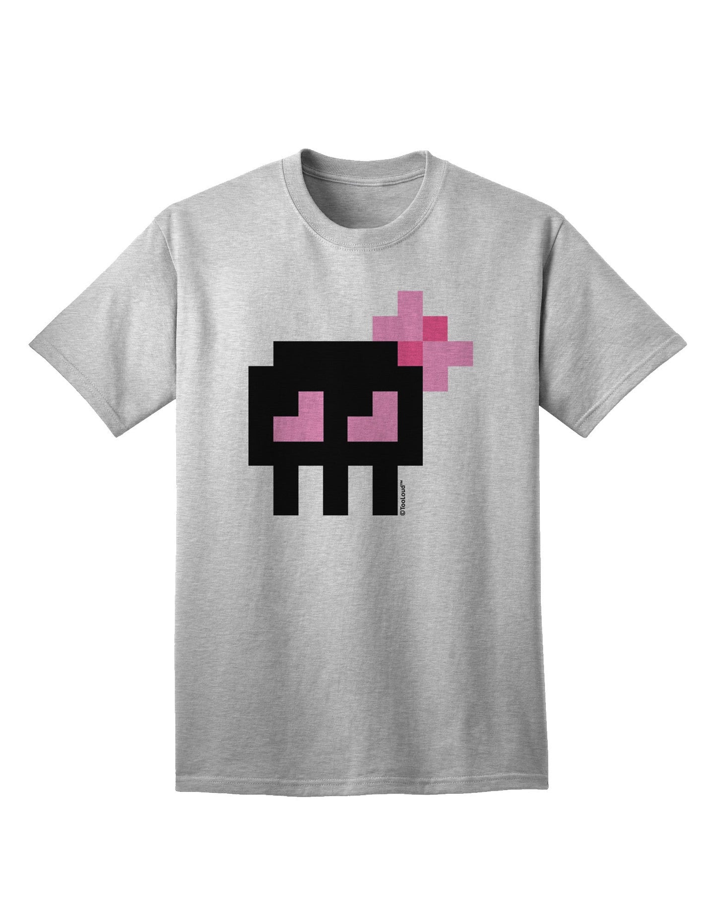 Retro 8-Bit Skull with Pink Bow Adult T-Shirt-Mens T-Shirt-TooLoud-AshGray-Small-Davson Sales