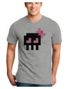 Retro 8-Bit Skull with Pink Bow Adult V-Neck T-shirt-Mens V-Neck T-Shirt-TooLoud-HeatherGray-Small-Davson Sales