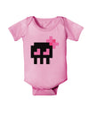 Retro 8-Bit Skull with Pink Bow Baby Romper Bodysuit-Baby Romper-TooLoud-Light-Pink-06-Months-Davson Sales