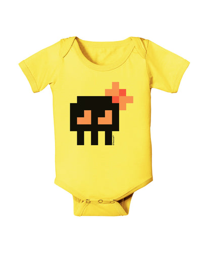 Retro 8-Bit Skull with Pink Bow Baby Romper Bodysuit-Baby Romper-TooLoud-Yellow-06-Months-Davson Sales