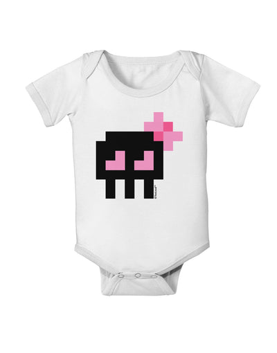 Retro 8-Bit Skull with Pink Bow Baby Romper Bodysuit-Baby Romper-TooLoud-White-06-Months-Davson Sales