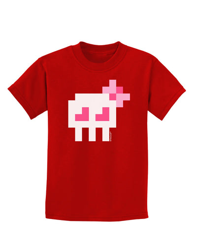 Retro 8-Bit Skull with Pink Bow Childrens Dark T-Shirt-Childrens T-Shirt-TooLoud-Red-X-Small-Davson Sales