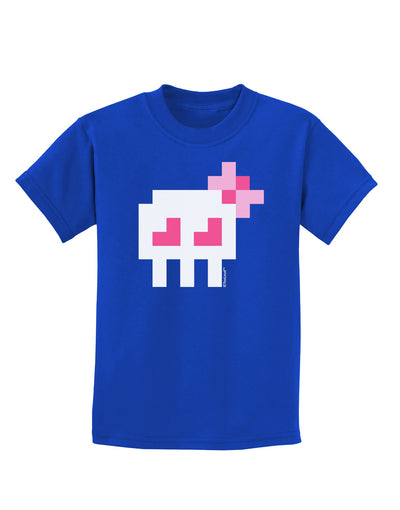 Retro 8-Bit Skull with Pink Bow Childrens Dark T-Shirt-Childrens T-Shirt-TooLoud-Royal-Blue-X-Small-Davson Sales