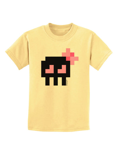 Retro 8-Bit Skull with Pink Bow Childrens T-Shirt-Childrens T-Shirt-TooLoud-Daffodil-Yellow-X-Small-Davson Sales