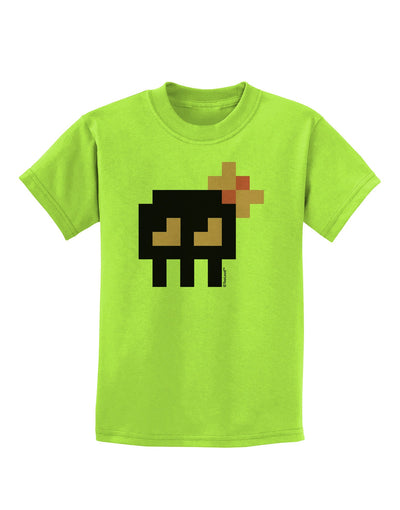 Retro 8-Bit Skull with Pink Bow Childrens T-Shirt-Childrens T-Shirt-TooLoud-Lime-Green-X-Small-Davson Sales