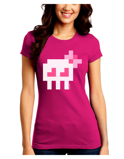 Retro 8-Bit Skull with Pink Bow Juniors Crew Dark T-Shirt-T-Shirts Juniors Tops-TooLoud-Hot-Pink-Juniors Fitted Small-Davson Sales