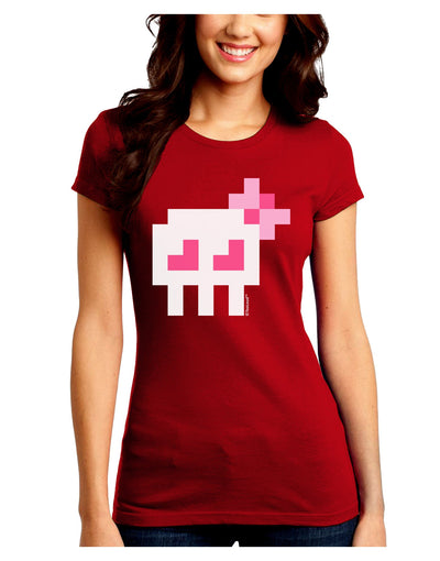 Retro 8-Bit Skull with Pink Bow Juniors Crew Dark T-Shirt-T-Shirts Juniors Tops-TooLoud-Red-Juniors Fitted Small-Davson Sales