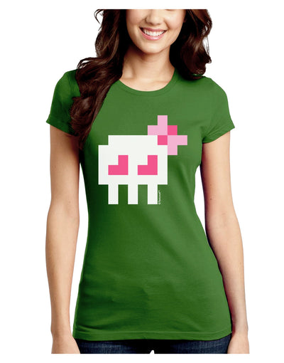 Retro 8-Bit Skull with Pink Bow Juniors Crew Dark T-Shirt-T-Shirts Juniors Tops-TooLoud-Kiwi-Green-Juniors Fitted Small-Davson Sales