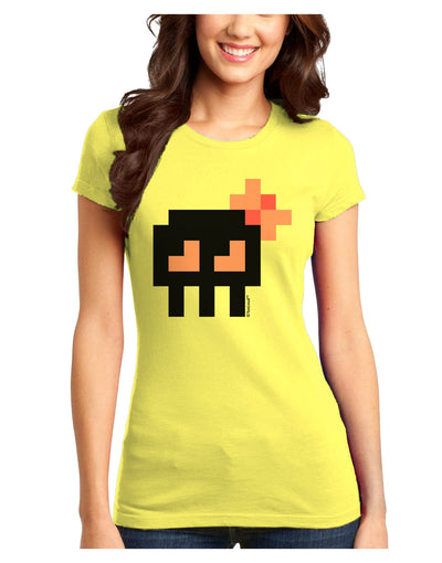 Retro 8-Bit Skull with Pink Bow Juniors T-Shirt-Womens Juniors T-Shirt-TooLoud-Yellow-Juniors Fitted X-Small-Davson Sales