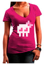 Retro 8-Bit Skull with Pink Bow Juniors V-Neck Dark T-Shirt-Womens V-Neck T-Shirts-TooLoud-Hot-Pink-Juniors Fitted Small-Davson Sales