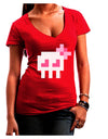 Retro 8-Bit Skull with Pink Bow Juniors V-Neck Dark T-Shirt-Womens V-Neck T-Shirts-TooLoud-Red-Juniors Fitted Small-Davson Sales