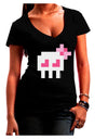 Retro 8-Bit Skull with Pink Bow Juniors V-Neck Dark T-Shirt-Womens V-Neck T-Shirts-TooLoud-Black-Juniors Fitted Small-Davson Sales