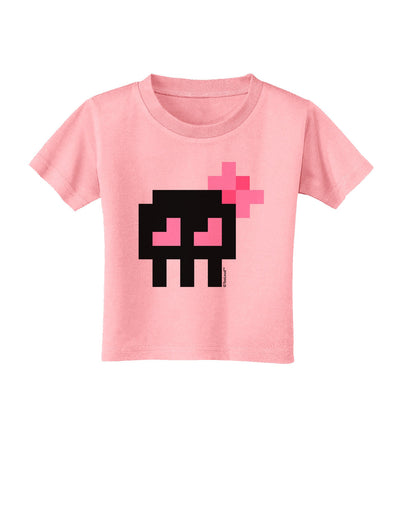 Retro 8-Bit Skull with Pink Bow Toddler T-Shirt-Toddler T-Shirt-TooLoud-Candy-Pink-2T-Davson Sales