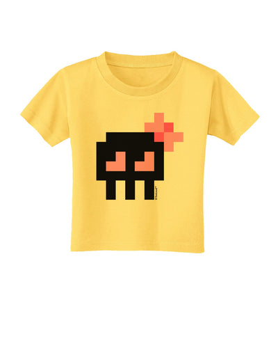 Retro 8-Bit Skull with Pink Bow Toddler T-Shirt-Toddler T-Shirt-TooLoud-Yellow-2T-Davson Sales