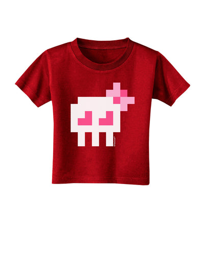 Retro 8-Bit Skull with Pink Bow Toddler T-Shirt Dark-Toddler T-Shirt-TooLoud-Red-2T-Davson Sales