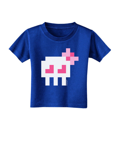 Retro 8-Bit Skull with Pink Bow Toddler T-Shirt Dark-Toddler T-Shirt-TooLoud-Royal-Blue-2T-Davson Sales