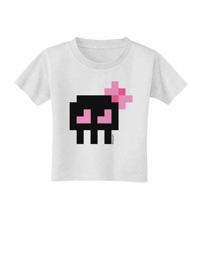 Retro 8-Bit Skull with Pink Bow Toddler T-Shirt-Toddler T-Shirt-TooLoud-White-2T-Davson Sales