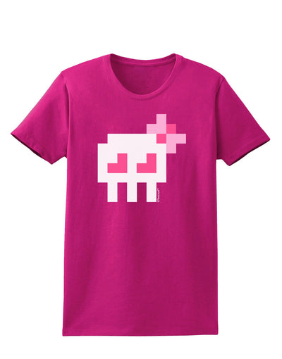 Retro 8-Bit Skull with Pink Bow Womens Dark T-Shirt-TooLoud-Hot-Pink-Small-Davson Sales