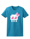 Retro 8-Bit Skull with Pink Bow Womens Dark T-Shirt-TooLoud-Turquoise-X-Small-Davson Sales