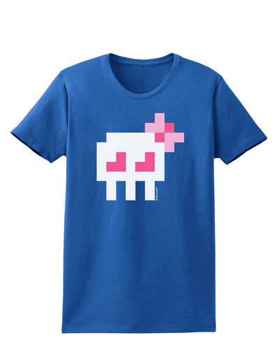 Retro 8-Bit Skull with Pink Bow Womens Dark T-Shirt-TooLoud-Royal-Blue-X-Small-Davson Sales