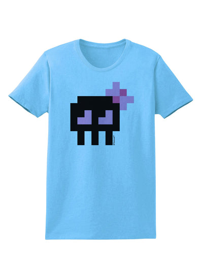 Retro 8-Bit Skull with Pink Bow Womens T-Shirt-Womens T-Shirt-TooLoud-Aquatic-Blue-X-Small-Davson Sales