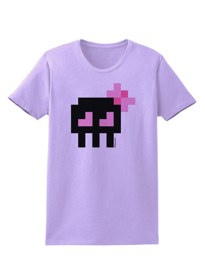 Retro 8-Bit Skull with Pink Bow Womens T-Shirt-Womens T-Shirt-TooLoud-Lavender-X-Small-Davson Sales