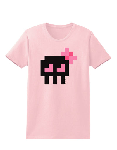 Retro 8-Bit Skull with Pink Bow Womens T-Shirt-Womens T-Shirt-TooLoud-PalePink-X-Small-Davson Sales