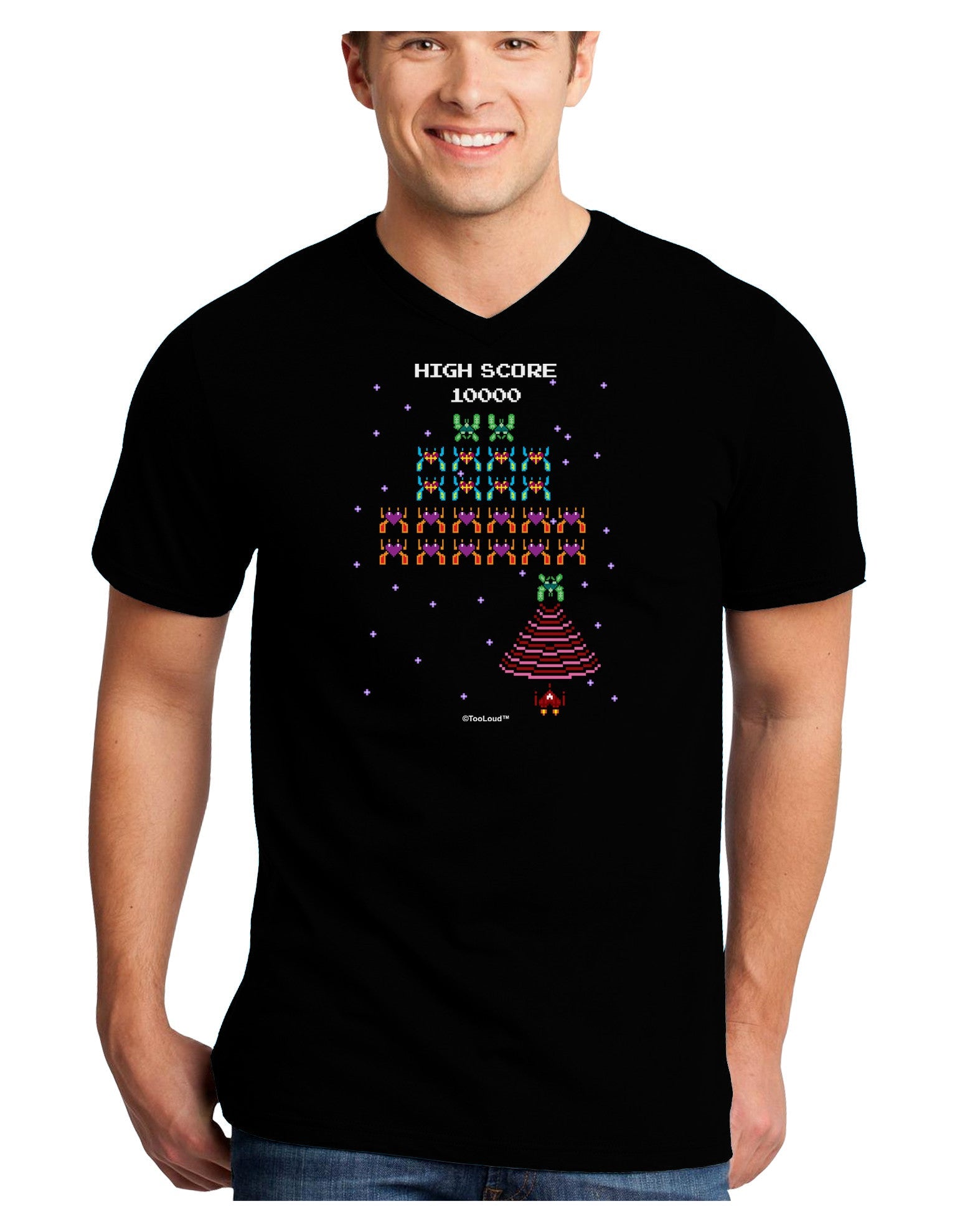 Retro Heart Fighter Adult Dark V-Neck T-Shirt-TooLoud-Black-Small-Davson Sales